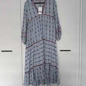 Zara Navy and White Patterned Maxi Dress